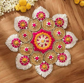 Aesthetic Rangoli Set, Pom Pom, Pearl & Mirror, Festive Home Décor, Housewarming Entrance Décor, Wedding Gift, Diwali Décor, Tea Party Décor